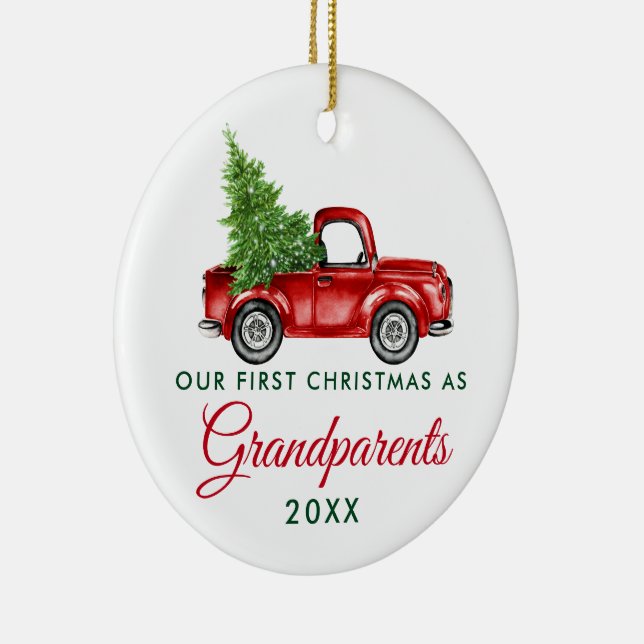 First Christmas Grandparents Truck PHOTO BACK Ceramic Ornament (Right)