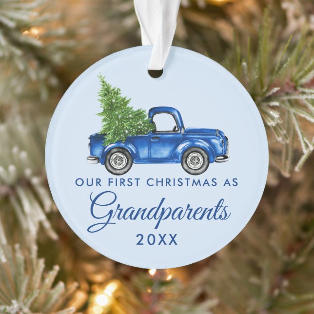First Christmas Grandparents Vintage Blue Truck Ornament (Tree)