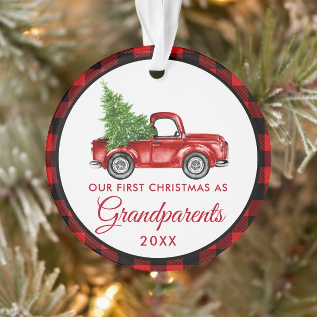 First Christmas Grandparents Vintage Truck Plaid Ornament (Tree)