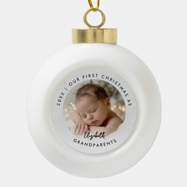 First Christmas Grandparents Wonderland Photo Ceramic Ball Christmas Ornament (Front)