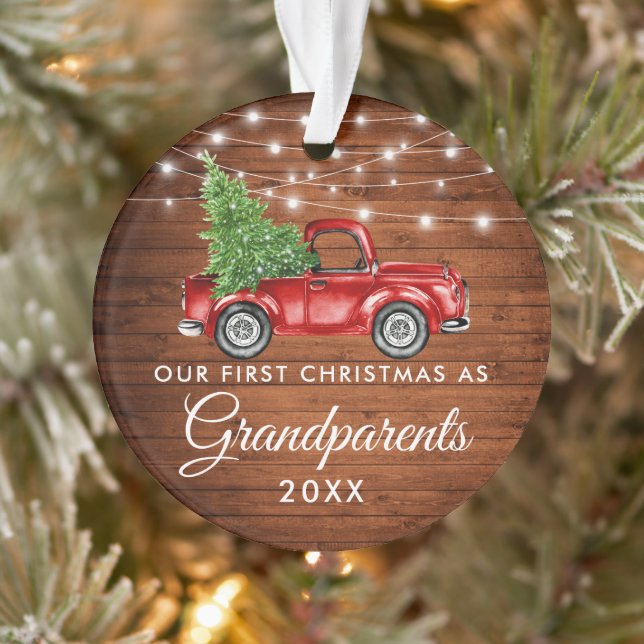 First Christmas Grandparents Wood Truck Lights Ornament (Tree)