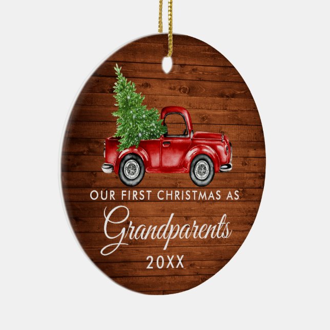 First Christmas Grandparents Wood Truck PHOTO BACK Ceramic Ornament (Right)