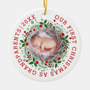 First Christmas grandparents wreath photo Ceramic Ornament