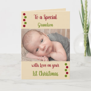 First Christmas grandson too cute red Card