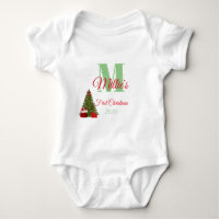 First Christmas Green Red Editable Monogram
