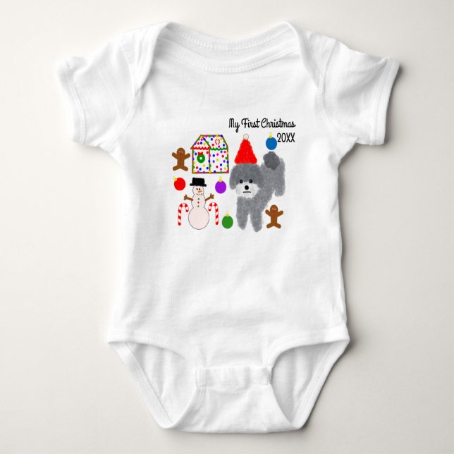 First Christmas Grey Poodle #2 Baby Bodysuit (Front)