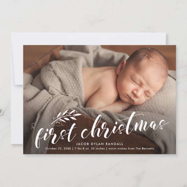 First Christmas Handwritten Baby Photo  Holiday Card (Front)