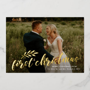 First Christmas Handwritten Wedding Photo Gold 