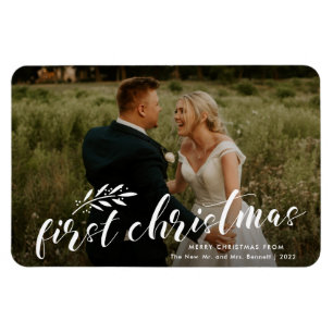 First Christmas Handwritten Wedding Photo Holiday Magnet