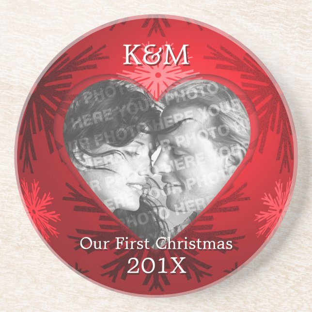 First Christmas Heart Personalised photo coaster (Front)