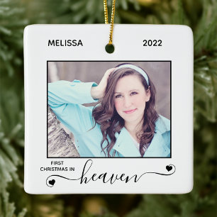 First Christmas Heaven Simple 2 Photo Memorial Ceramic Ornament