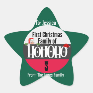 First Christmas Ho Ho Ho Family of Personalise Star Sticker