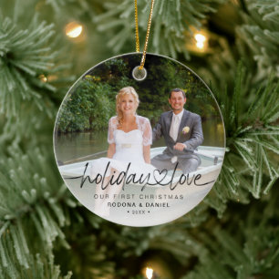 First Christmas Holiday Love 2 Photos Ceramic Ornament
