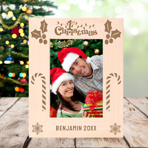 First Christmas Holly, Candy Canes, Show Name 5x7 Etched Frames