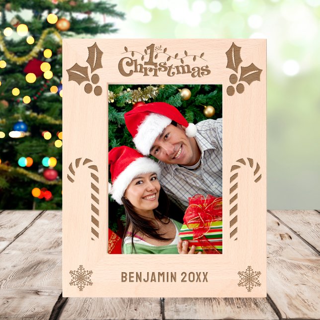 First Christmas Holly, Candy Canes, Show Name 5x7 Etched Frames (First Christmas Holly, Candy Canes, Show Name 5x7 Etched Frames)