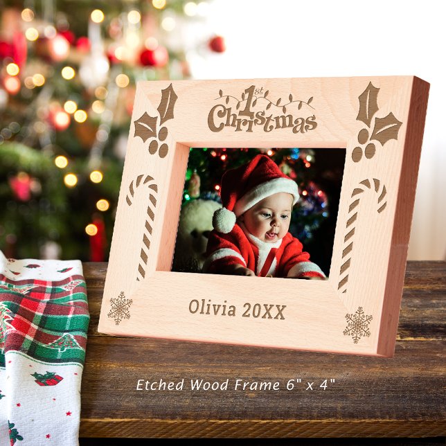 First Christmas Holly, Candy Canes, Show Name 6x4 Etched Frames (First Christmas Holly, Candy Canes, Show Name 6x4 Etched Frame)
