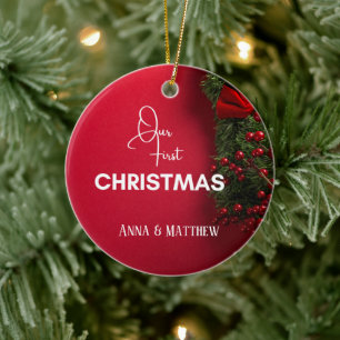 First Christmas Holy Berries Name Personalised Ceramic Ornament