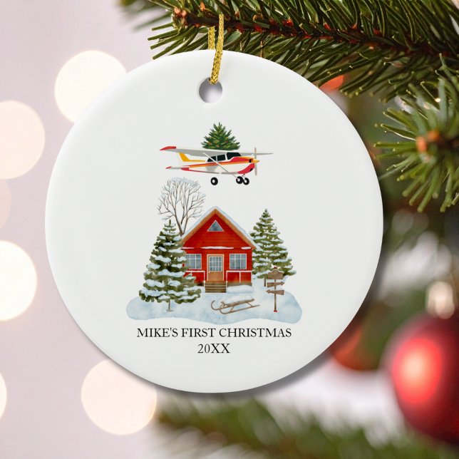 First Christmas Home Cessna Airplane Tree Travel Ceramic Ornament (Creator Uploaded)