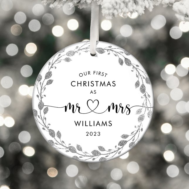 First Christmas Husband Wife Silver Wreath Photo Metal Tree Decoration (Creator Uploaded)