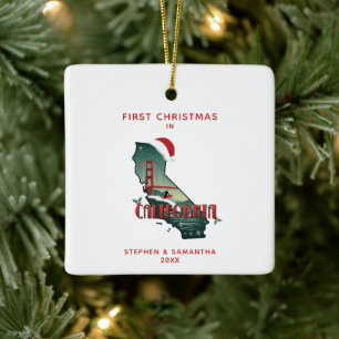First Christmas In California State Personalised  Ceramic Ornament