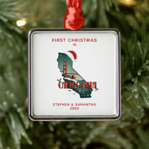 First Christmas In California State Personalised  Metal Ornament