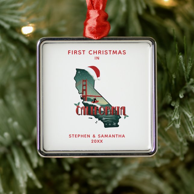 First Christmas In California State Personalised  Metal Ornament (Tree)