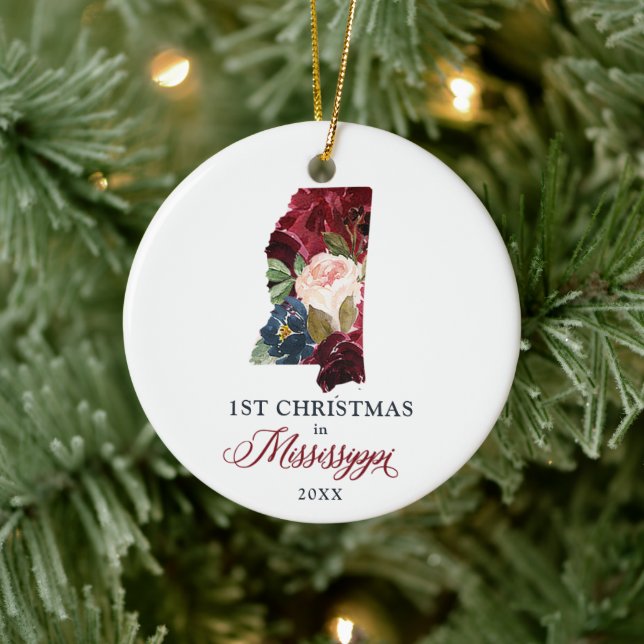 First Christmas in Mississippi State Personalised Ceramic Ornament (Tree)