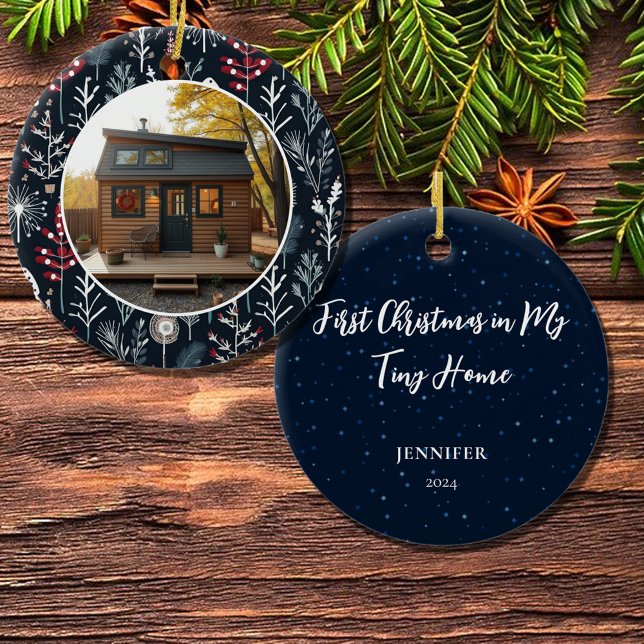 First Christmas in my Tiny Home photo Ceramic Ornament (First Christmas in my Tiny Home photo Ceramic Ornament. Add your own photo, text, name and year.)