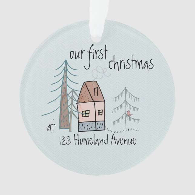 First Christmas in New Home Cute Doodle House Ornament (Front)
