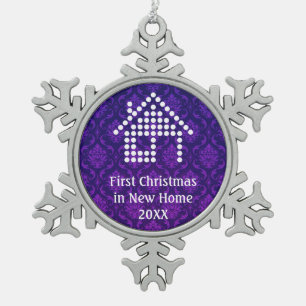 First Christmas in new home Damask Snowflake Pewter Christmas Ornament