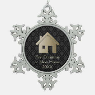 First Christmas in new home   Damask Snowflake Pewter Christmas Ornament