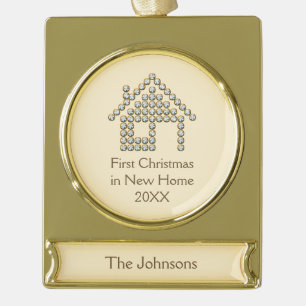 First Christmas in New Home Gold Plated Banner Ornament