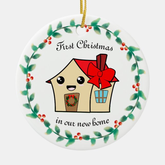 First Christmas in New Home Personalised Ceramic Ornament (Front)