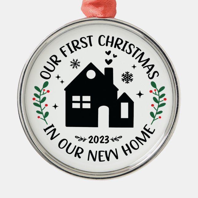 First Christmas In New Home Personalised Christmas Metal Ornament (Front)