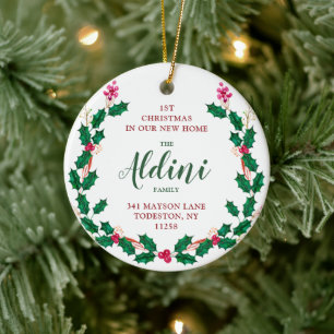 First Christmas In New Home Personalised Wreath Ceramic Ornament