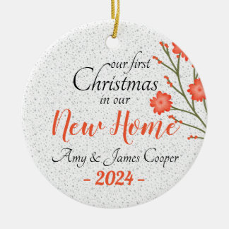 First Christmas In New Home Photo Elegant Script  Ceramic Ornament