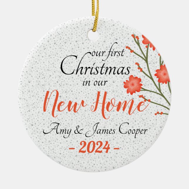 First Christmas In New Home Photo Elegant Script  Ceramic Ornament (Front)