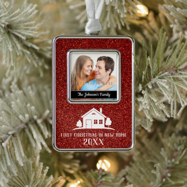First Christmas in New Home Silver Plated Framed Ornament (Tree)