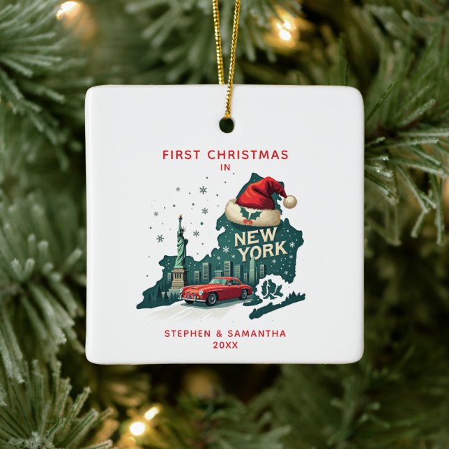 First Christmas in New York State Custom Holiday  Ceramic Ornament (Tree)