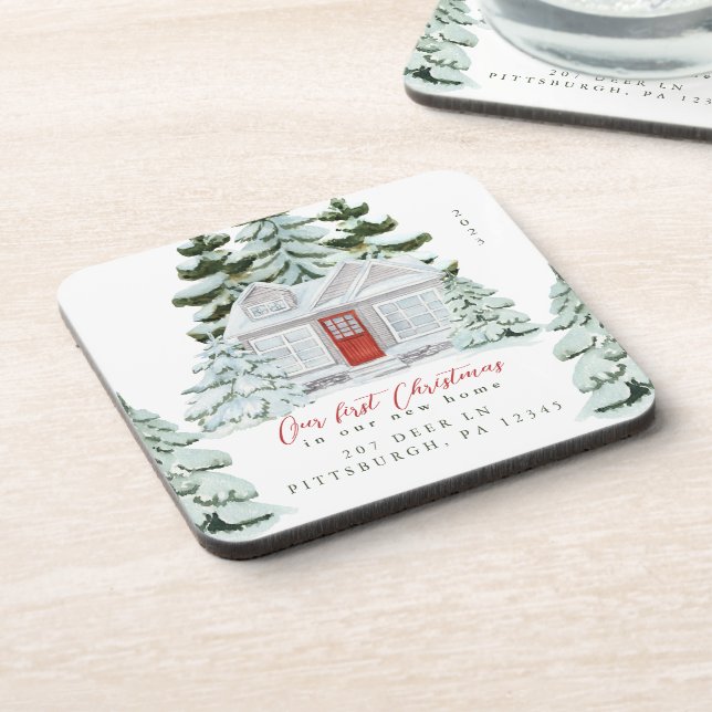 First Christmas in our New Home Address and Year Coaster (Left Side)