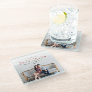 First Christmas in our New Home Address Glass Coaster