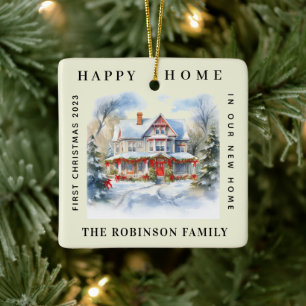 First Christmas In Our New Home Funny Beige Colour Ceramic Ornament
