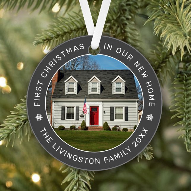 First Christmas in Our New Home Grey Custom Photo Ornament (Creator Uploaded)