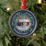 First Christmas in our new Home house photo Metal Ornament<br><div class="desc">The first Christmas in our new Home photo Ornament. 
Add your own photo of your new home,  add your names,  text and year and create a very personal and unique Christmas ornament.</div>