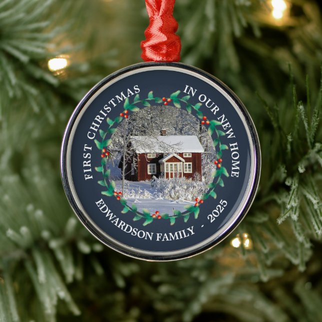 First Christmas in our new Home house photo Metal Ornament (Tree)