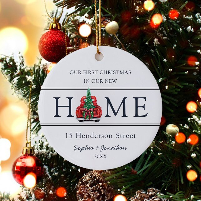 First Christmas in Our New Home Modern Christmas Ceramic Ornament (Creator Uploaded)