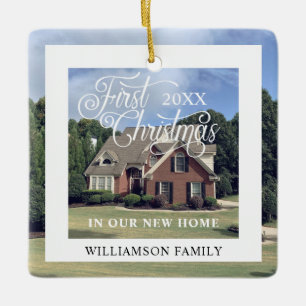 First Christmas In Our New Home Modern Photo Frame Ceramic Ornament