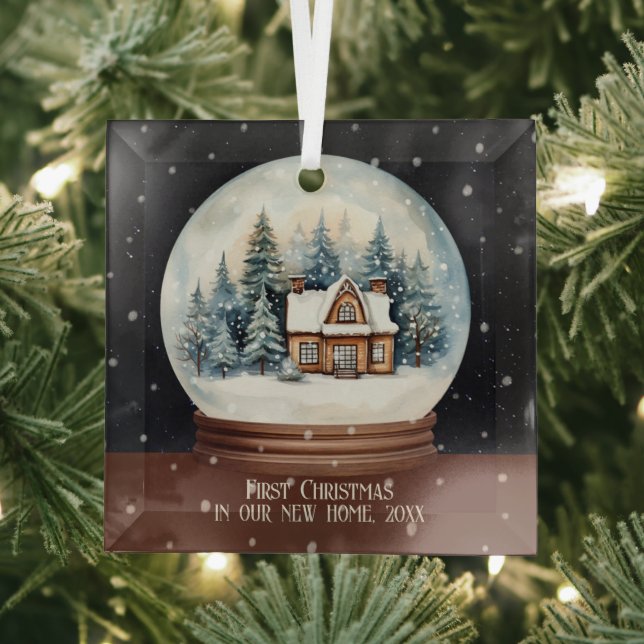 First Christmas in our new home personalised  Glass Tree Decoration (Insitu)