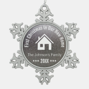 First Christmas In Our New Home Personalised Snowflake Pewter Christmas Ornament