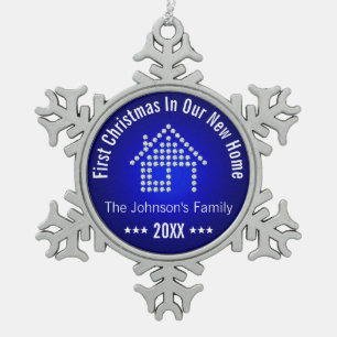 First Christmas In Our New Home Personalised Snowflake Pewter Christmas Ornament